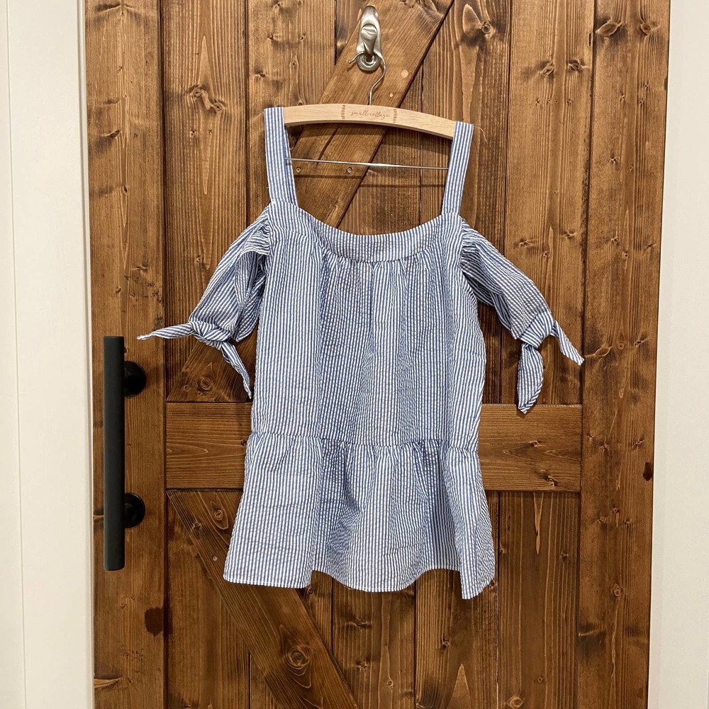 Moa Moa Blue and White Striped Cold Shoulder Top